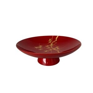 Red Laquered Japanese Maki-e Bowl with Handpainted Gold Branches 9.5"